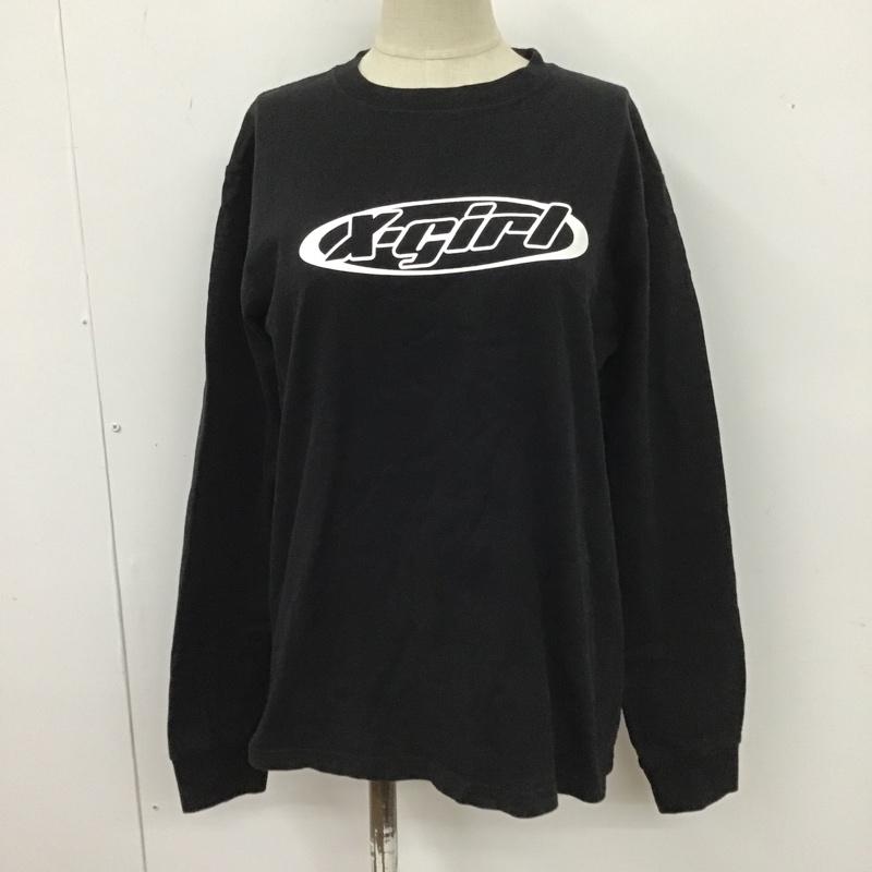エックスガール X-girl Tシャツ 長袖 ロゴ 2 ロゴ、文字 黒 / ブラック / レディース USED 古着 中古 10104653