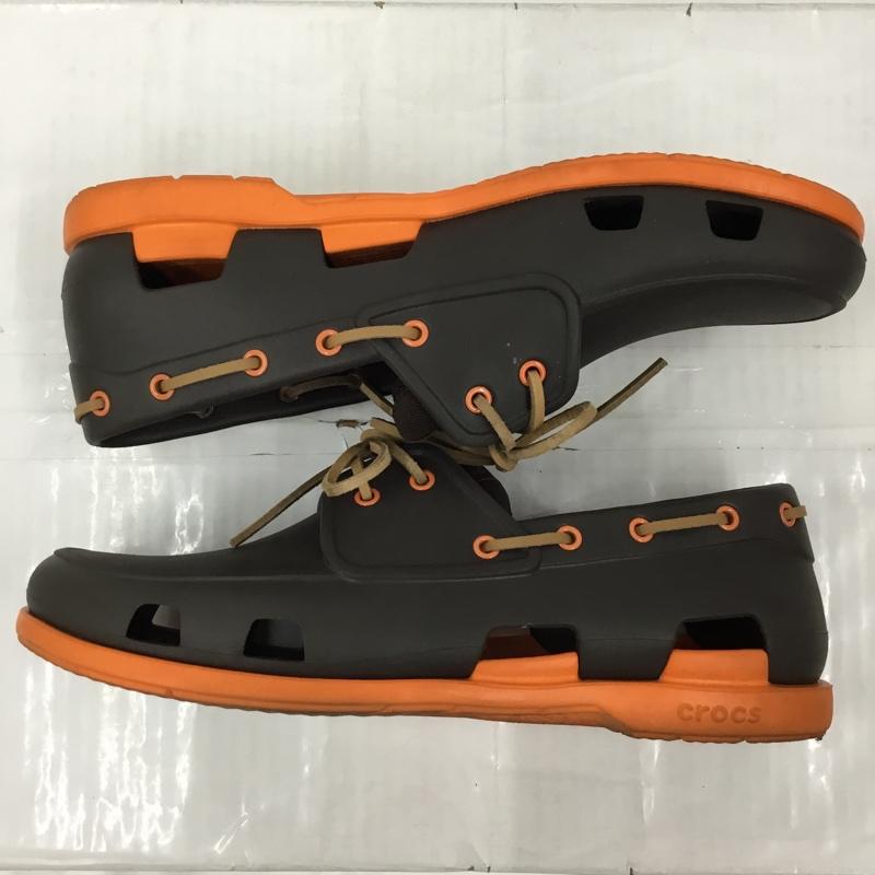 クロックス crocs シューズ シューズ デッキシューズ M13 ロゴ、文字 ダークブラウン / ダークブラウン / X 橙 / オレンジ / メンズ USED 古着 中古 10104679