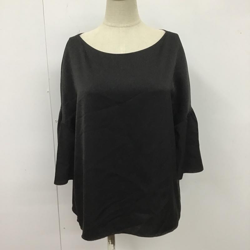 ユナイテッドアローズ UNITED ARROWS カットソー 半袖 1521-215-0913 サテンフレアスリーブブラウス 半袖シャツカットソー ノーカラーシャツ 38 無地 黒 / ブラック /  レディース USED 古着 中古 10104735
