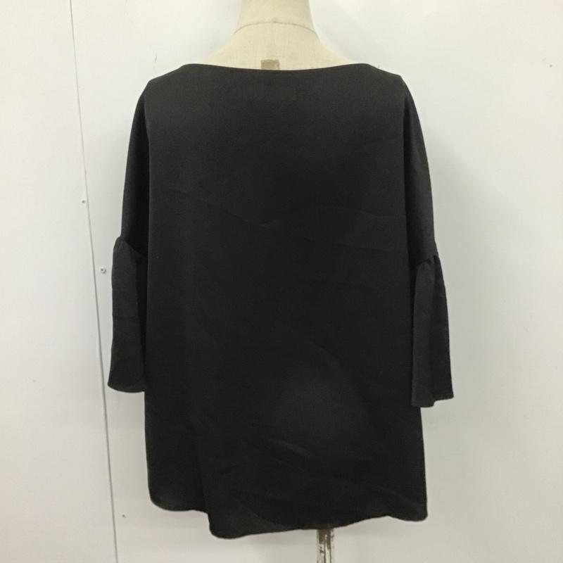 ユナイテッドアローズ UNITED ARROWS カットソー 半袖 1521-215-0913 サテンフレアスリーブブラウス 半袖シャツカットソー ノーカラーシャツ 38 無地 黒 / ブラック /  レディース USED 古着 中古 10104735