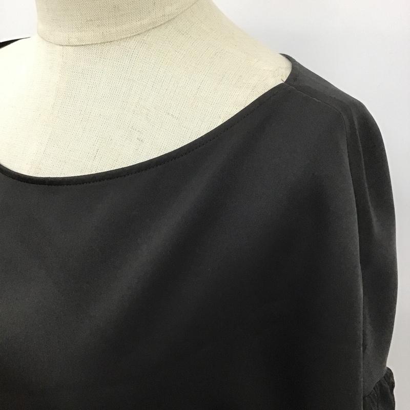 ユナイテッドアローズ UNITED ARROWS カットソー 半袖 1521-215-0913 サテンフレアスリーブブラウス 半袖シャツカットソー ノーカラーシャツ 38 無地 黒 / ブラック /  レディース USED 古着 中古 10104735