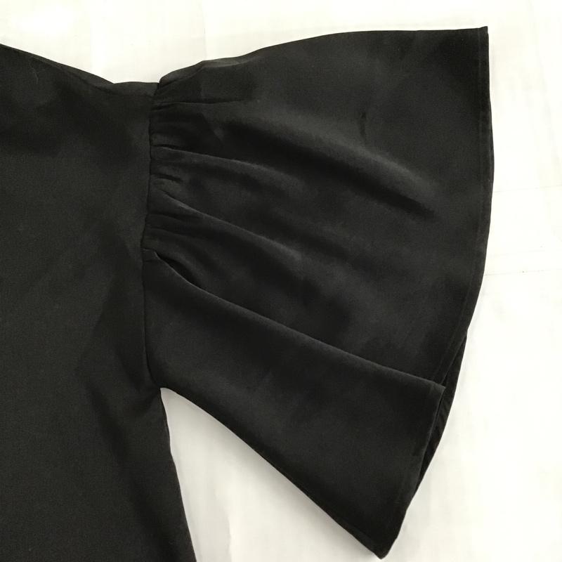 ユナイテッドアローズ UNITED ARROWS カットソー 半袖 1521-215-0913 サテンフレアスリーブブラウス 半袖シャツカットソー ノーカラーシャツ 38 無地 黒 / ブラック /  レディース USED 古着 中古 10104735