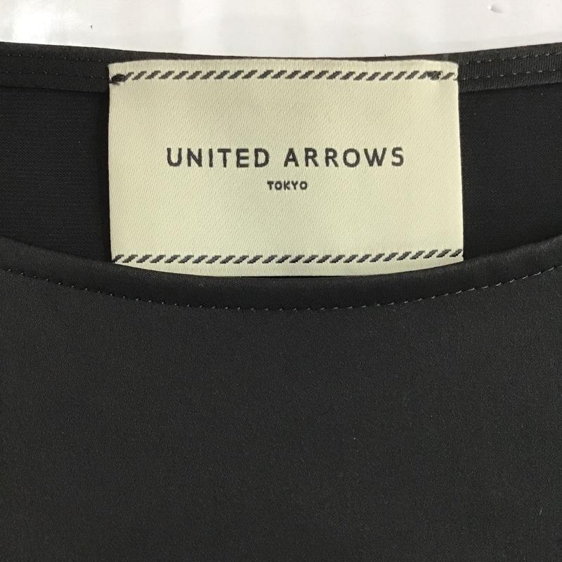 ユナイテッドアローズ UNITED ARROWS カットソー 半袖 1521-215-0913 サテンフレアスリーブブラウス 半袖シャツカットソー ノーカラーシャツ 38 無地 黒 / ブラック /  レディース USED 古着 中古 10104735