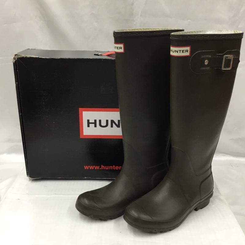 ハンター HUNTER 長靴、レインシューズ 長靴、レインシューズ W23499 ORIGINAL TALL オリジナルトール UK4 箱有 ロゴ、文字 ダークブラウン / ダークブラウン / レディース USED 古着 中古 10104743
