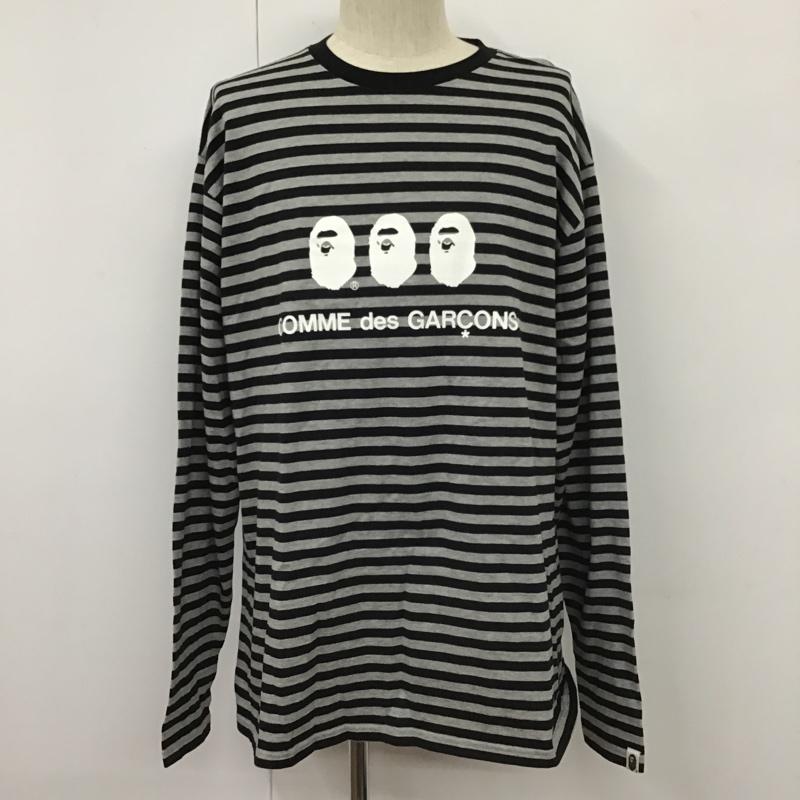 アベイシングエイプ A BATHING APE カットソー 長袖 長袖カットソー クルーネックカットソー プリントTシャツ commedesgarcons コラボ XXL プリント X ボーダー柄 黒 / ブラック / X 灰 / グレー / メンズ USED 古着 中古 10104757