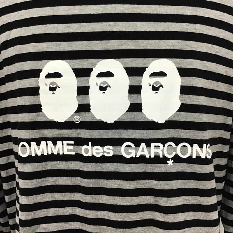 アベイシングエイプ A BATHING APE カットソー 長袖 長袖カットソー クルーネックカットソー プリントTシャツ commedesgarcons コラボ XXL プリント X ボーダー柄 黒 / ブラック / X 灰 / グレー / メンズ USED 古着 中古 10104757