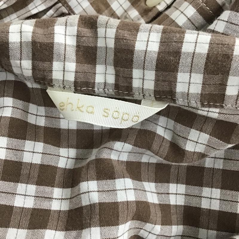 エヘカソポ ehka sopo シャツ、ブラウス 七分袖 1708392 ギンガムチェックブラウス FREE チェック 白 / ホワイト / X 茶 / ブラウン / レディース USED 古着 中古 10104782