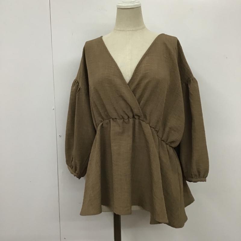 ローリーズファーム LOWRYS FARM カットソー 七分袖 LF620115MC リネンライクカシュクールブラウス FREE 無地 茶 / ブラウン /  レディース USED 古着 中古 10104812