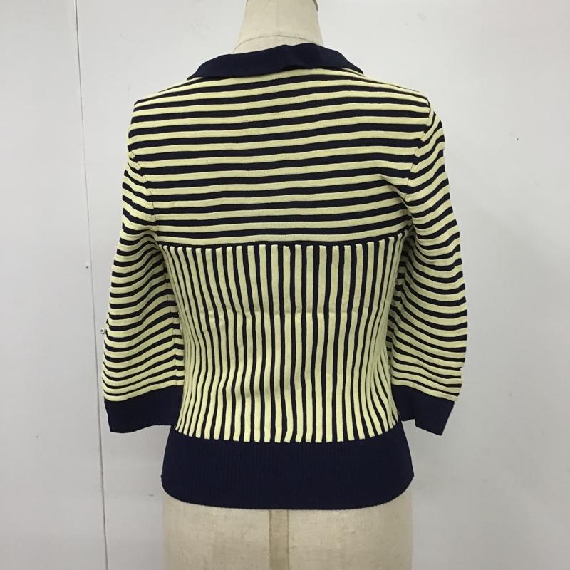 ザラ ZARA カーディガン 七分袖 3471 125 091 襟付き S ストライプ 紺 / ネイビー / X 黄 / イエロー / レディース USED 古着 中古 10104842