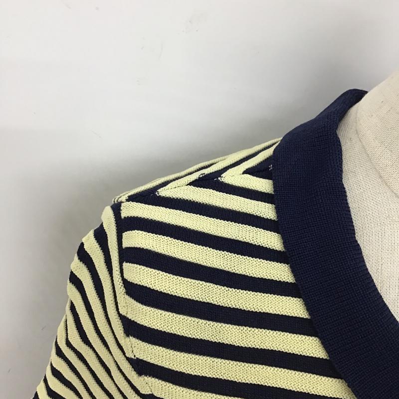 ザラ ZARA カーディガン 七分袖 3471 125 091 襟付き S ストライプ 紺 / ネイビー / X 黄 / イエロー / レディース USED 古着 中古 10104842