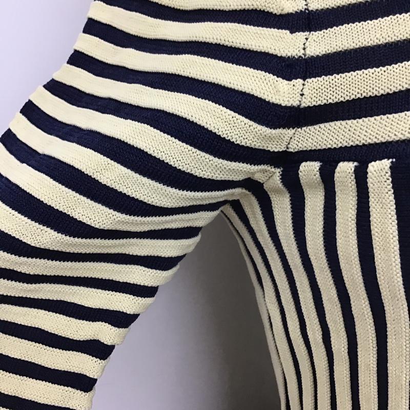 ザラ ZARA カーディガン 七分袖 3471 125 091 襟付き S ストライプ 紺 / ネイビー / X 黄 / イエロー / レディース USED 古着 中古 10104842