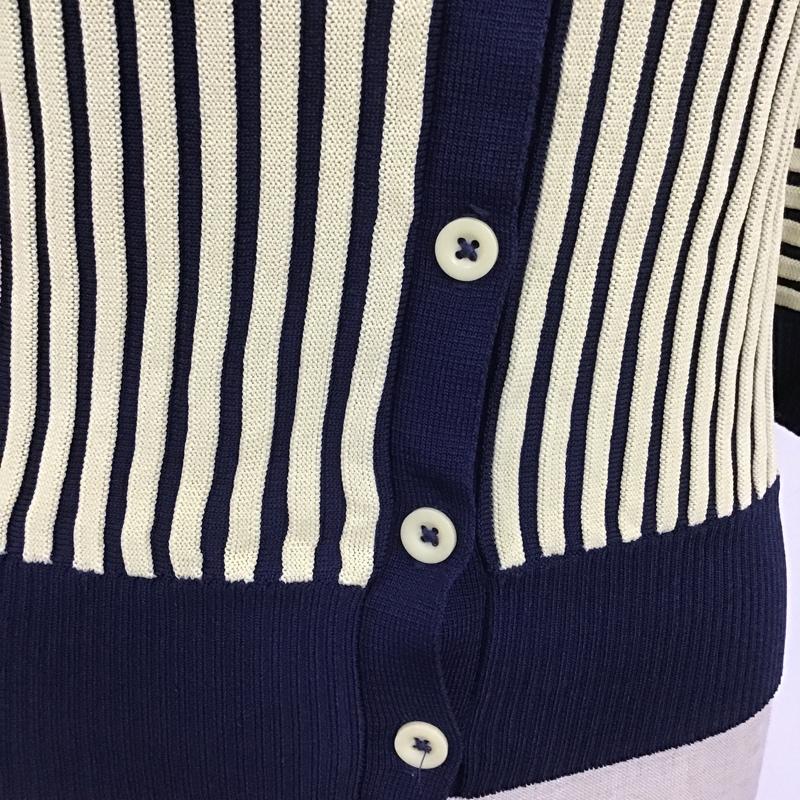 ザラ ZARA カーディガン 七分袖 3471 125 091 襟付き S ストライプ 紺 / ネイビー / X 黄 / イエロー / レディース USED 古着 中古 10104842