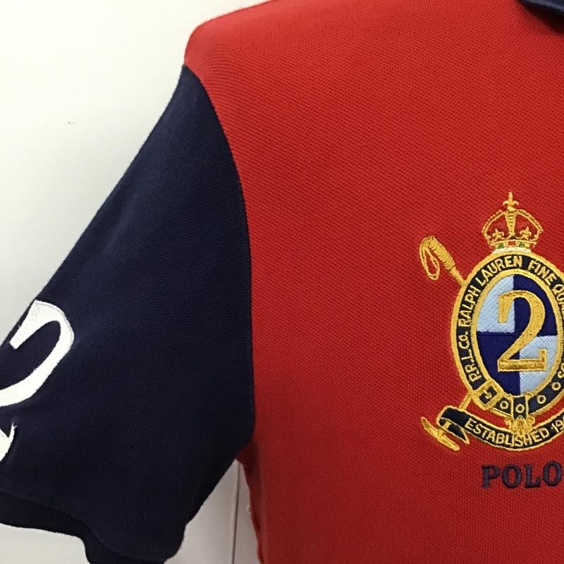 ポロラルフローレン POLO RALPH LAUREN ポロシャツ 半袖 半袖ポロシャツ カラーシャツ 半袖カットソー S ロゴ、文字 赤 / レッド / X 紺 / ネイビー / メンズ USED 古着 中古 10104843