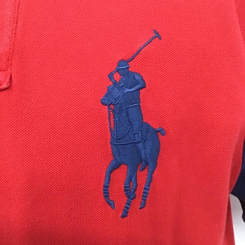 ポロラルフローレン POLO RALPH LAUREN ポロシャツ 半袖 半袖ポロシャツ カラーシャツ 半袖カットソー S ロゴ、文字 赤 / レッド / X 紺 / ネイビー / メンズ USED 古着 中古 10104843