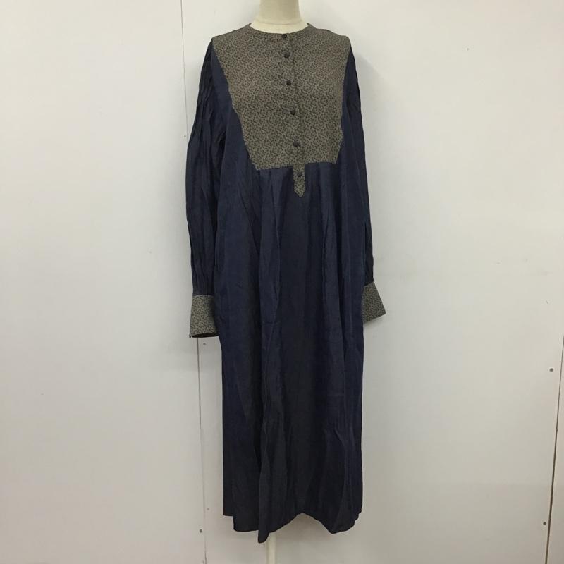 イデム idem ワンピース ロングスカート chambray × flower one piece シャンブレー切替シャツワンピース FREE 花柄 紺 / ネイビー / レディース USED 古着 中古 10104846