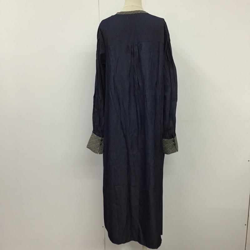イデム idem ワンピース ロングスカート chambray × flower one piece シャンブレー切替シャツワンピース FREE 花柄 紺 / ネイビー / レディース USED 古着 中古 10104846