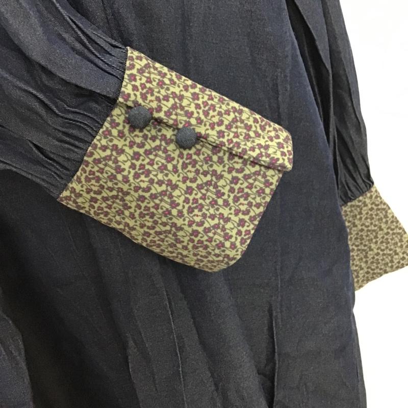 イデム idem ワンピース ロングスカート chambray × flower one piece シャンブレー切替シャツワンピース FREE 花柄 紺 / ネイビー / レディース USED 古着 中古 10104846