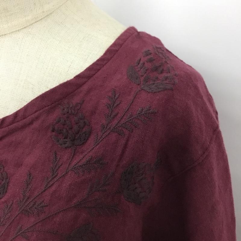 サマンサモスモス Samansa Mos2 カットソー 長袖 1710474 35周年 ブラウス リネン FREE 刺繍 ボルドー / ボルドー /  レディース USED 古着 中古 10104885