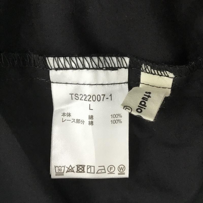 スタディオクリップ studio CLIP カットソー 長袖 TS222007-1 前開きピンタックブラウス ノーカラーシャツ 長袖シャツ L 無地 黒 / ブラック /  レディース USED 古着 中古 10105010