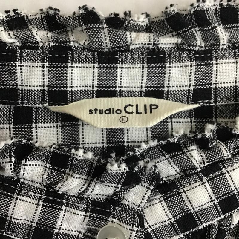 スタディオクリップ studio CLIP シャツ、ブラウス 長袖 SC202007-1 チェック柄シャツ ノーカラーシャツ 長袖シャツ L チェック 白 / ホワイト / X 黒 / ブラック / レディース USED 古着 中古 10105016