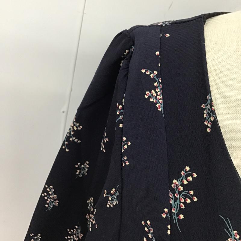 アルシーヴ archives ワンピース ロングスカート 長袖ワンピース ロングワンピース シャツワンピース ウエストゴム プリント X 花柄 紺 / ネイビー / レディース USED 古着 中古 10105164