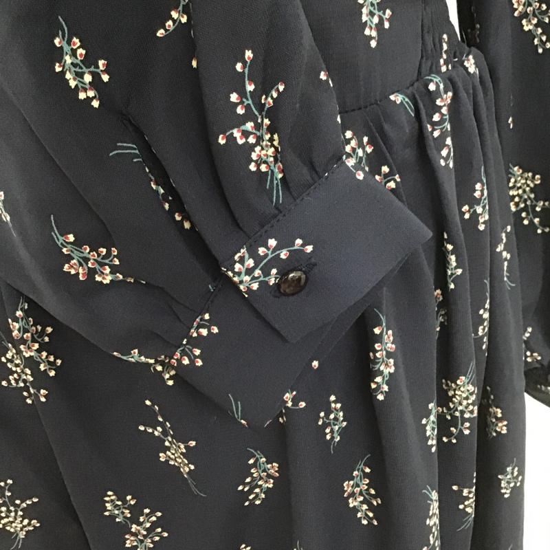 アルシーヴ archives ワンピース ロングスカート 長袖ワンピース ロングワンピース シャツワンピース ウエストゴム プリント X 花柄 紺 / ネイビー / レディース USED 古着 中古 10105164