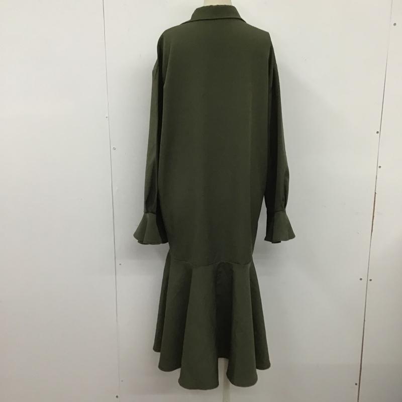 エミプラス emi+ シャツワンピース 長袖 長袖シャツワンピース カラーワンピース フレアスカート ロングワンピース 無地 カーキ / カーキ / レディース USED 古着 中古 10105172