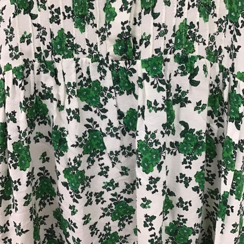 ザラ ZARA ワンピース ロングスカート 半袖ロングワンピース ノーカラーシャツワンピース フレアスカート S 総柄 白 / ホワイト / X 緑 / グリーン / レディース USED 古着 中古 10105183