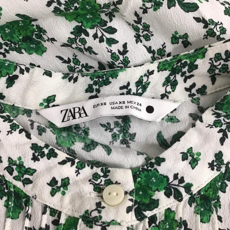 ザラ ZARA ワンピース ロングスカート 半袖ロングワンピース ノーカラーシャツワンピース フレアスカート S 総柄 白 / ホワイト / X 緑 / グリーン / レディース USED 古着 中古 10105183
