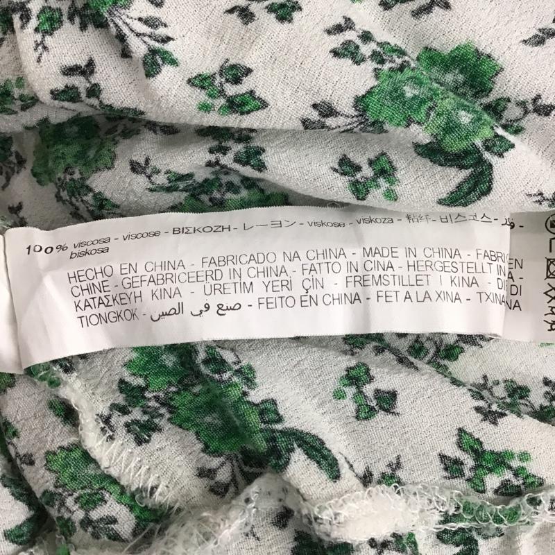 ザラ ZARA ワンピース ロングスカート 半袖ロングワンピース ノーカラーシャツワンピース フレアスカート S 総柄 白 / ホワイト / X 緑 / グリーン / レディース USED 古着 中古 10105183