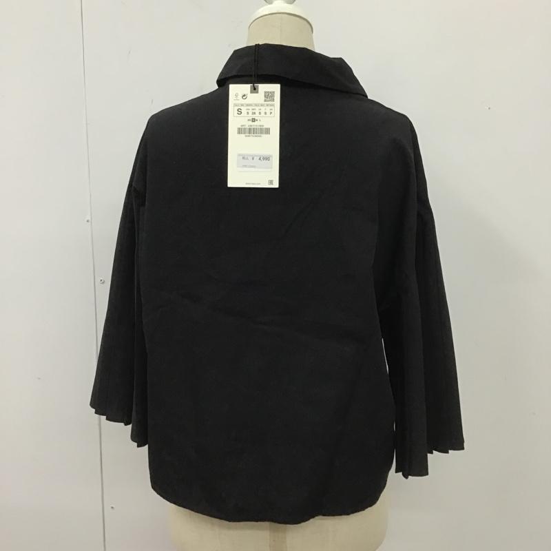 ザラ ZARA シャツ、ブラウス 半袖 半袖シャツ 袖フレアシャツ カラーシャツ カジュアルシャツ ショート丈 S 無地 黒 / ブラック / レディース USED 古着 中古 10105185
