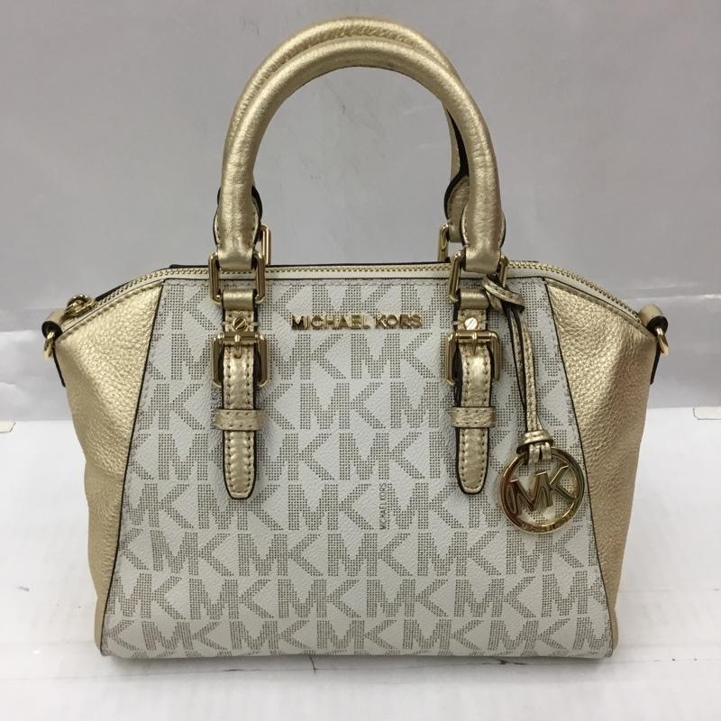 マイケルコース MICHAEL KORS ハンドバッグ ハンドバッグ 35H7GC6M8M ショルダー 2WAY ロゴ、文字 白 / ホワイト / X 金 / ゴールド / レディース USED 古着 中古 10105251