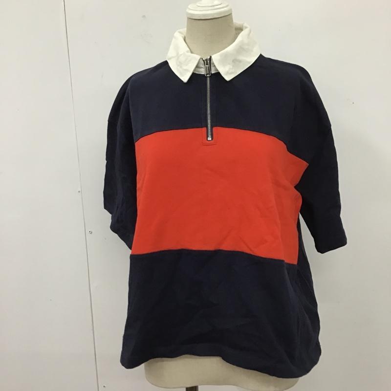 トミー ジーンズ TOMMY JEANS カットソー 半袖 半袖カットソー ジップアップカラーカットソー Tシャツ M 無地 紺 / ネイビー / X 赤 / レッド / レディース USED 古着 中古 10105339