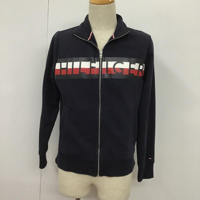 トミーヒルフィガー TOMMY HILFIGER トレーナー 長袖 長袖スウェット 長袖トレーナー リブカットソー カラージップトレーナー プリントトレーナー M ロゴ、文字 紺 / ネイビー / メンズ USED 古着 中古 10105428