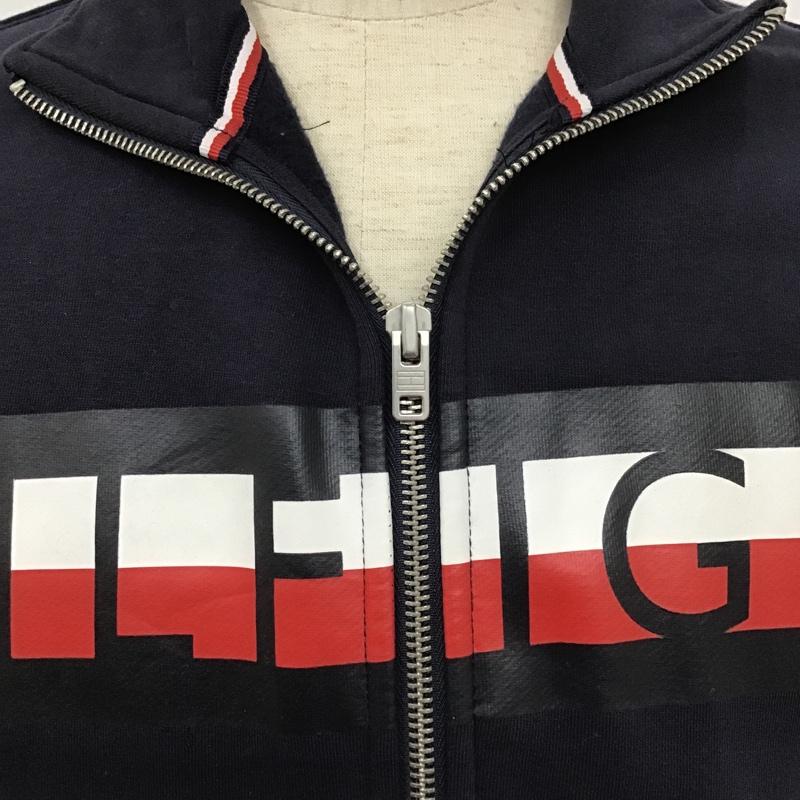 トミーヒルフィガー TOMMY HILFIGER トレーナー 長袖 長袖スウェット 長袖トレーナー リブカットソー カラージップトレーナー プリントトレーナー M ロゴ、文字 紺 / ネイビー / メンズ USED 古着 中古 10105428