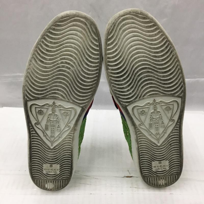グッチ GUCCI スニーカー スニーカー 498705 レース トリコロールリボン ビシュー 37.5 箱有 ロゴ、文字 緑 / グリーン / レディース USED 古着 中古 10105464