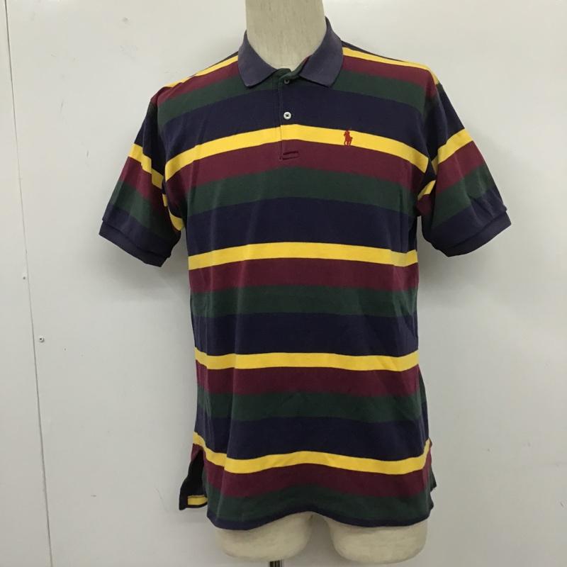 ポロバイラルフローレン Polo by RALPH LAUREN ポロシャツ 半袖 マルチボーダー XL ワンポイント 紺 / ネイビー / X 緑 / グリーン / X 黄 / イエロー / X えんじ / ワインレッド / メンズ USED 古着 中古 10105493