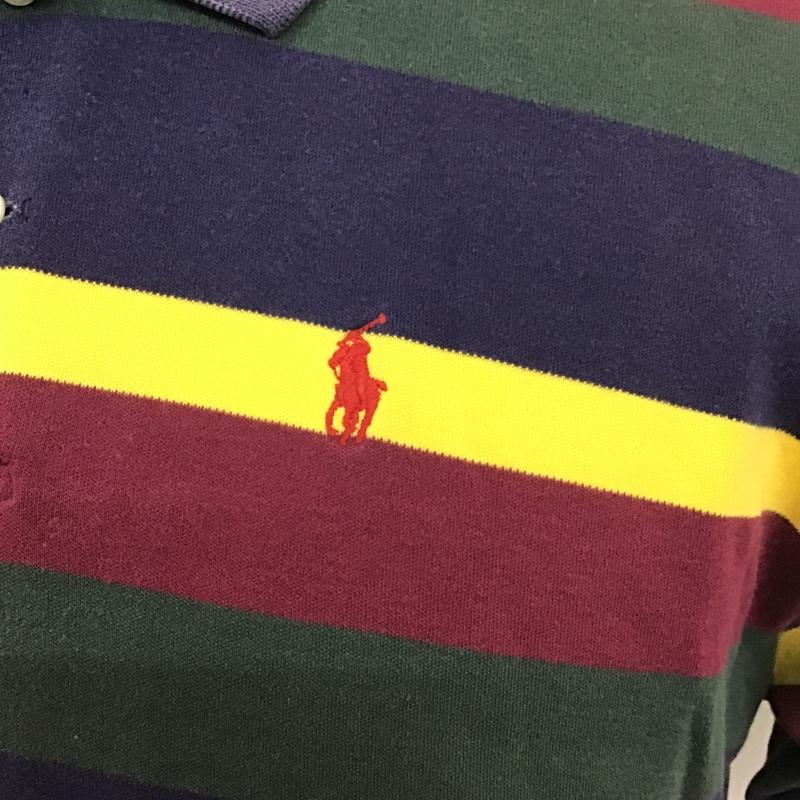 ポロバイラルフローレン Polo by RALPH LAUREN ポロシャツ 半袖 マルチボーダー XL ワンポイント 紺 / ネイビー / X 緑 / グリーン / X 黄 / イエロー / X えんじ / ワインレッド / メンズ USED 古着 中古 10105493