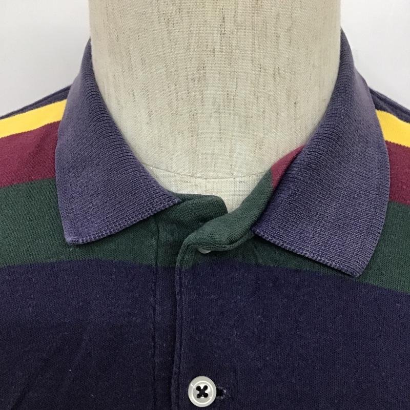 ポロバイラルフローレン Polo by RALPH LAUREN ポロシャツ 半袖 マルチボーダー XL ワンポイント 紺 / ネイビー / X 緑 / グリーン / X 黄 / イエロー / X えんじ / ワインレッド / メンズ USED 古着 中古 10105493