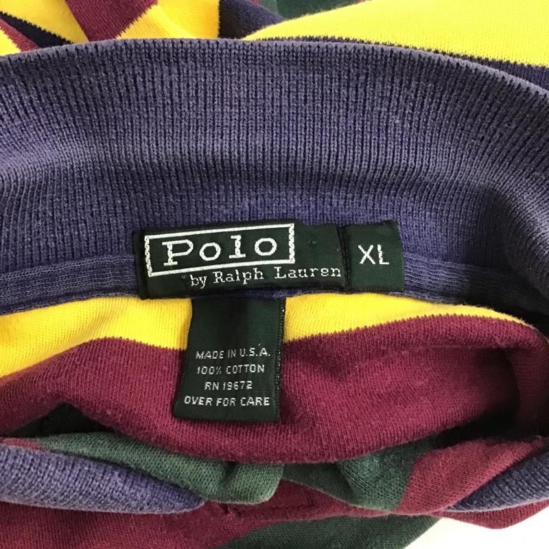ポロバイラルフローレン Polo by RALPH LAUREN ポロシャツ 半袖 マルチボーダー XL ワンポイント 紺 / ネイビー / X 緑 / グリーン / X 黄 / イエロー / X えんじ / ワインレッド / メンズ USED 古着 中古 10105493