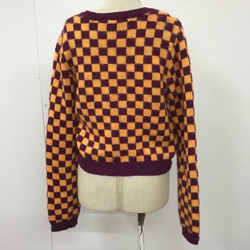 ザラ ZARA カーディガン 長袖 1957 001 050 ショート丈 Uネック M チェック 橙 / オレンジ / X 紫 / パープル / レディース USED 古着 中古 10105497