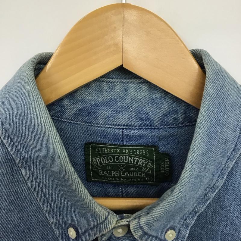 ラルフローレン RALPHLAUREN シャツ、ブラウス 長袖 長袖シャツ デニムシャツ カラーシャツ 80s L ロゴ、文字 インディゴ / インディゴ /  メンズ USED 古着 中古 10149968