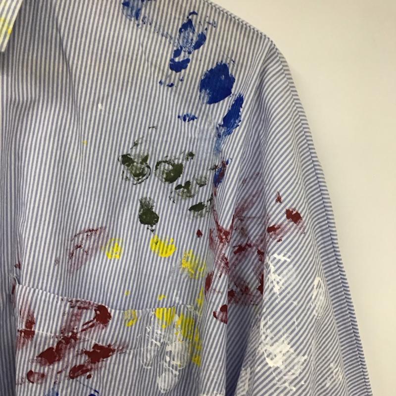 ザラ ZARA シャツ、ブラウス 七分袖 8566 244 400 ペイント M ストライプ 白 / ホワイト / X 水色 / ライトブルー /  レディース USED 古着 中古 10131102