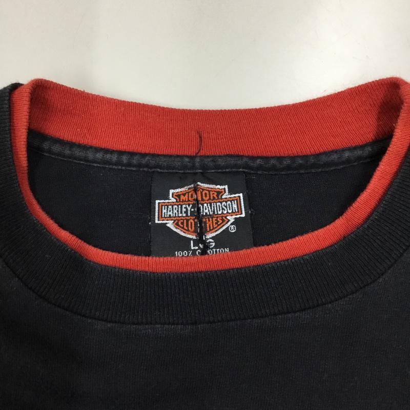 ハーレーダビッドソン Harley-Davidson Tシャツ 半袖 半袖カットソー プリントTシャツ クルーネックカットソー 90s フェイクレイカード L プリント 黒 / ブラック /  メンズ USED 古着 中古 10119708