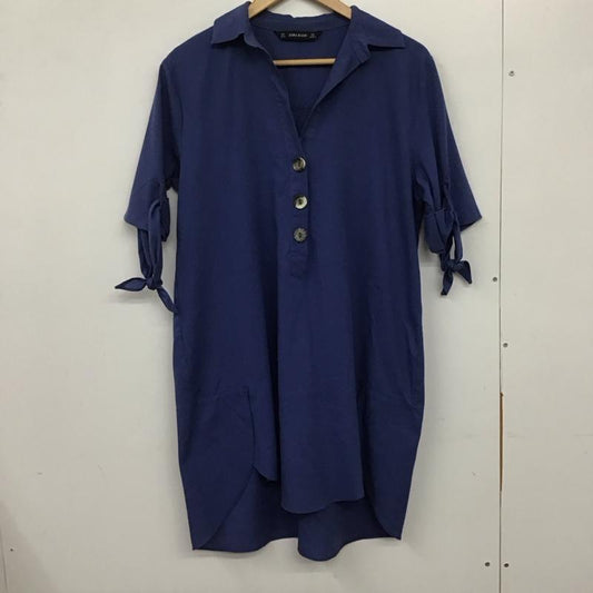 ザラベーシック ZARA BASIC ワンピース ひざ丈スカート L 無地 青 / ブルー /  レディース USED 古着 中古 10134646