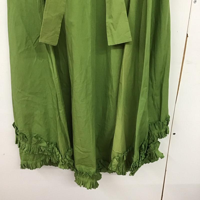 ポピー POPPY ワンピース ロングスカート 半袖 シャツワンピース 裾フリル 襟フリル 無地 緑 / グリーン /  レディース USED 古着 中古 10144361