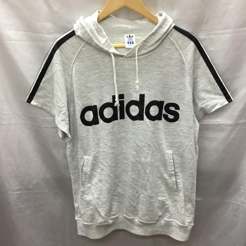 アディダス adidas パーカー 半袖 ADS-3620 スウェット プルオーバー L ロゴ、文字 灰 / グレー / X 黒 / ブラック /  メンズ USED 古着 中古 10117794