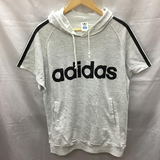 アディダス adidas パーカー 半袖 ADS-3620 スウェット プルオーバー L ロゴ、文字 灰 / グレー / X 黒 / ブラック /  メンズ USED 古着 中古 10117794