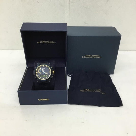 カシオ CASIO 腕時計 デジタル PRW-61SS-2JR CASIO WATCH 50TH ANNIVERSARY ロゴ、文字 紺 / ネイビー /  メンズ USED 古着 中古 10150362