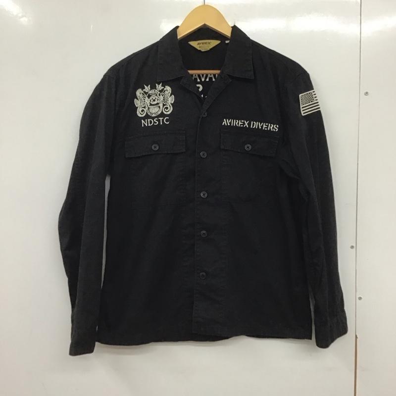 アヴィレックス AVIREX シャツ、ブラウス 長袖 長袖シャツ ミリタリーシャツ カラーシャツ M ロゴ、文字 黒 / ブラック /  メンズ USED 古着 中古 10135878